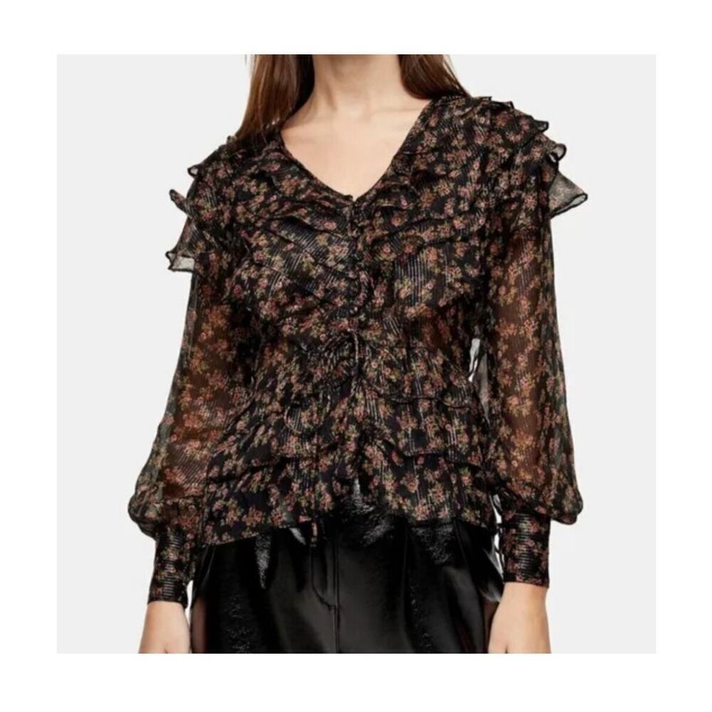 Topshop Flutter Sleeve Floral Print Ruffled Blouse Size 12